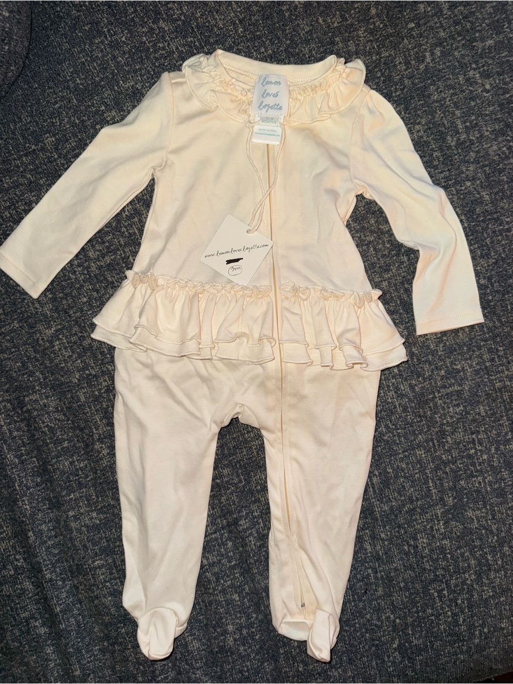 NWT Lemon Loves Layette Cream Ruffle Footie One-Piece